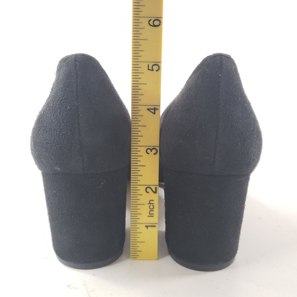 Kate Spade Kiltie Block Heel Pumps Sz 10 Black Suede Slip On Dressy Bow Heels - Picture 5 of 12